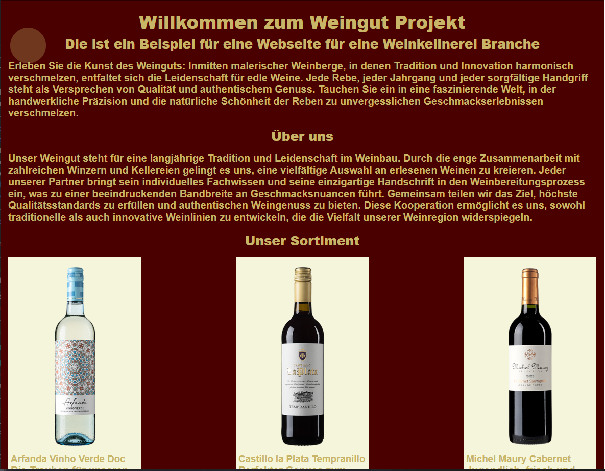 Weingut Projekt: Mit Weinsortiment und Weingut Informationen